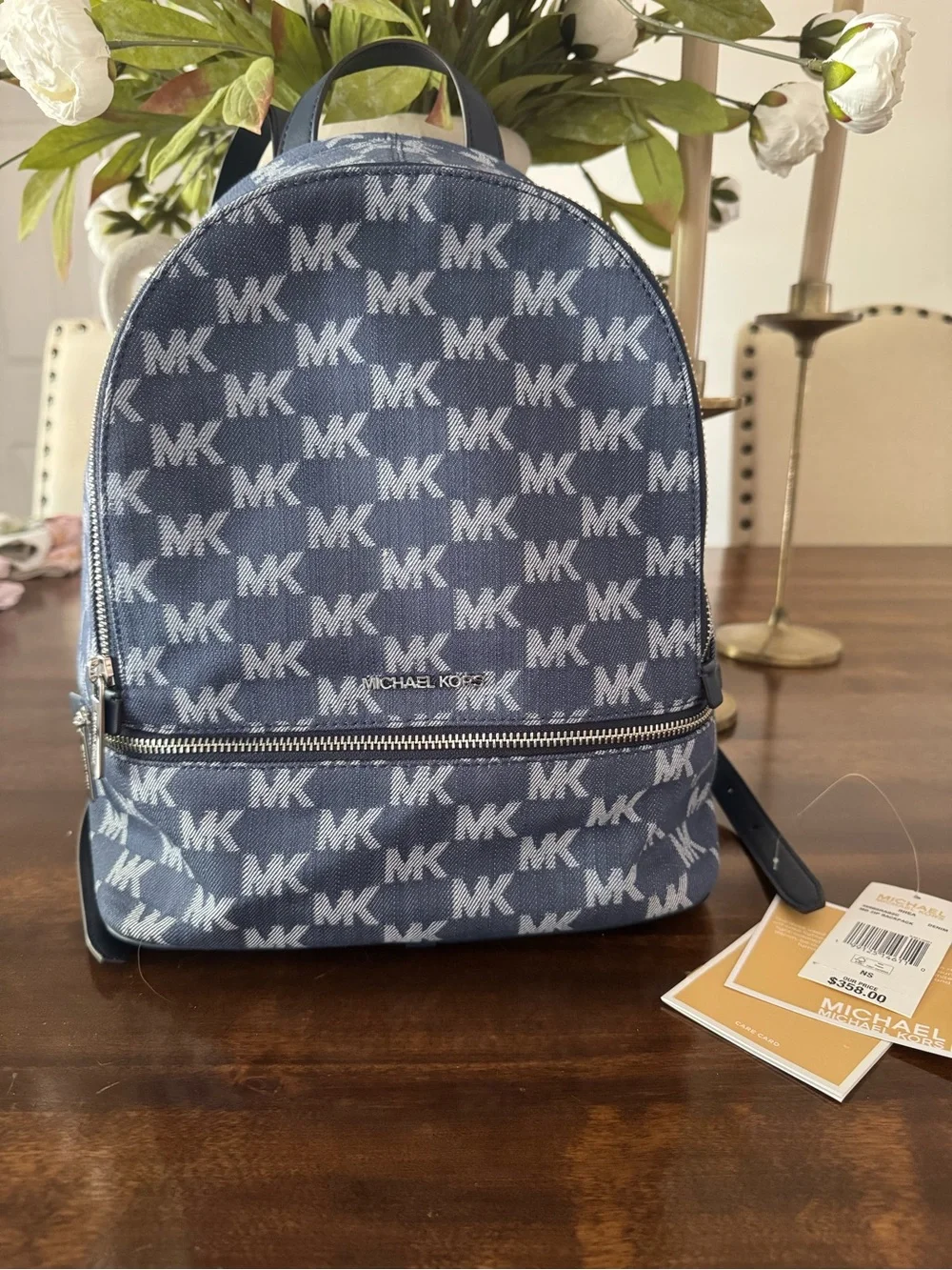 Michael Kors Blue MK Logo Backpack